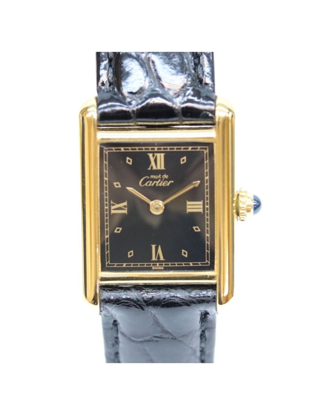 Cartier Must Tank SM Vermeil Black Roman Dial Leather
